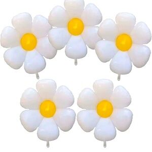 Pack white daisy flower shaped Balloons Aluminum Coated Polyester Film Foil- 5Pc